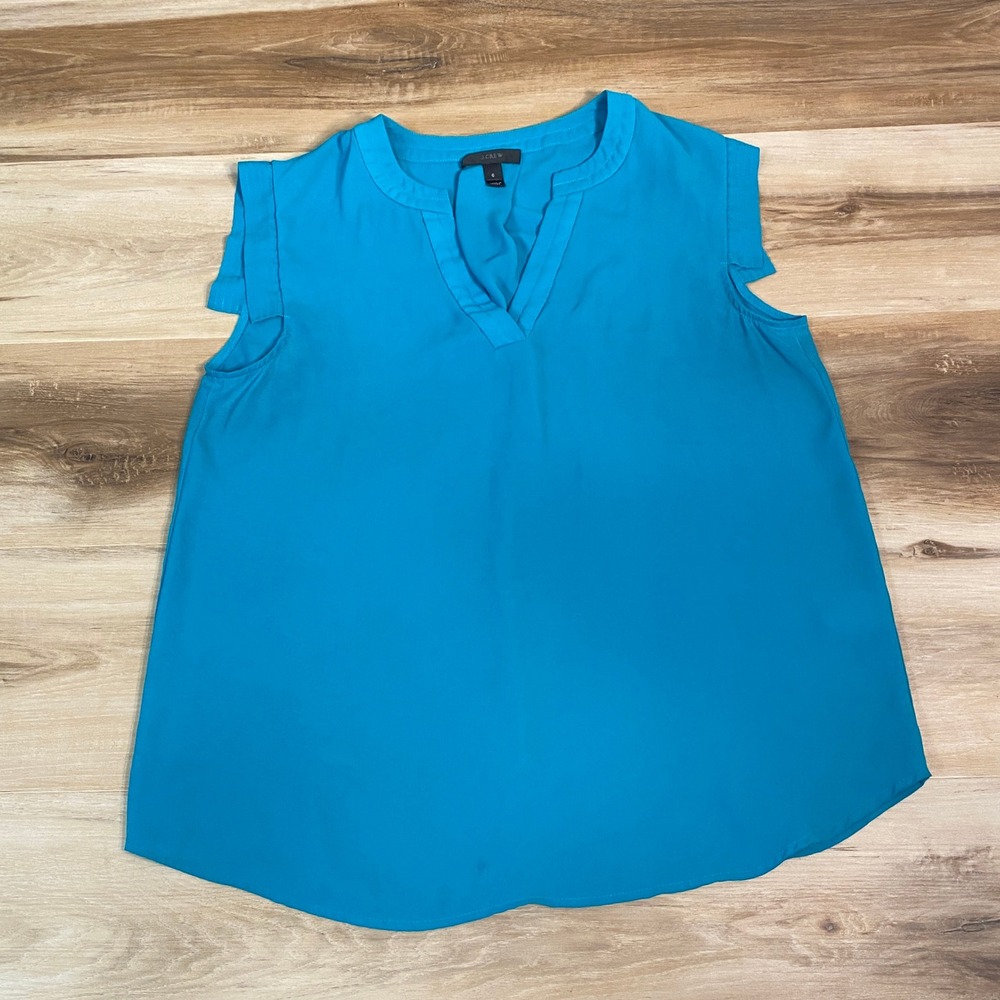 J Crew Teal Blue V Neck‎ Cap Sleeve Tunic Top Women's Size 6